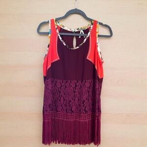 BKE Burgundy and Red Lace Tank Top